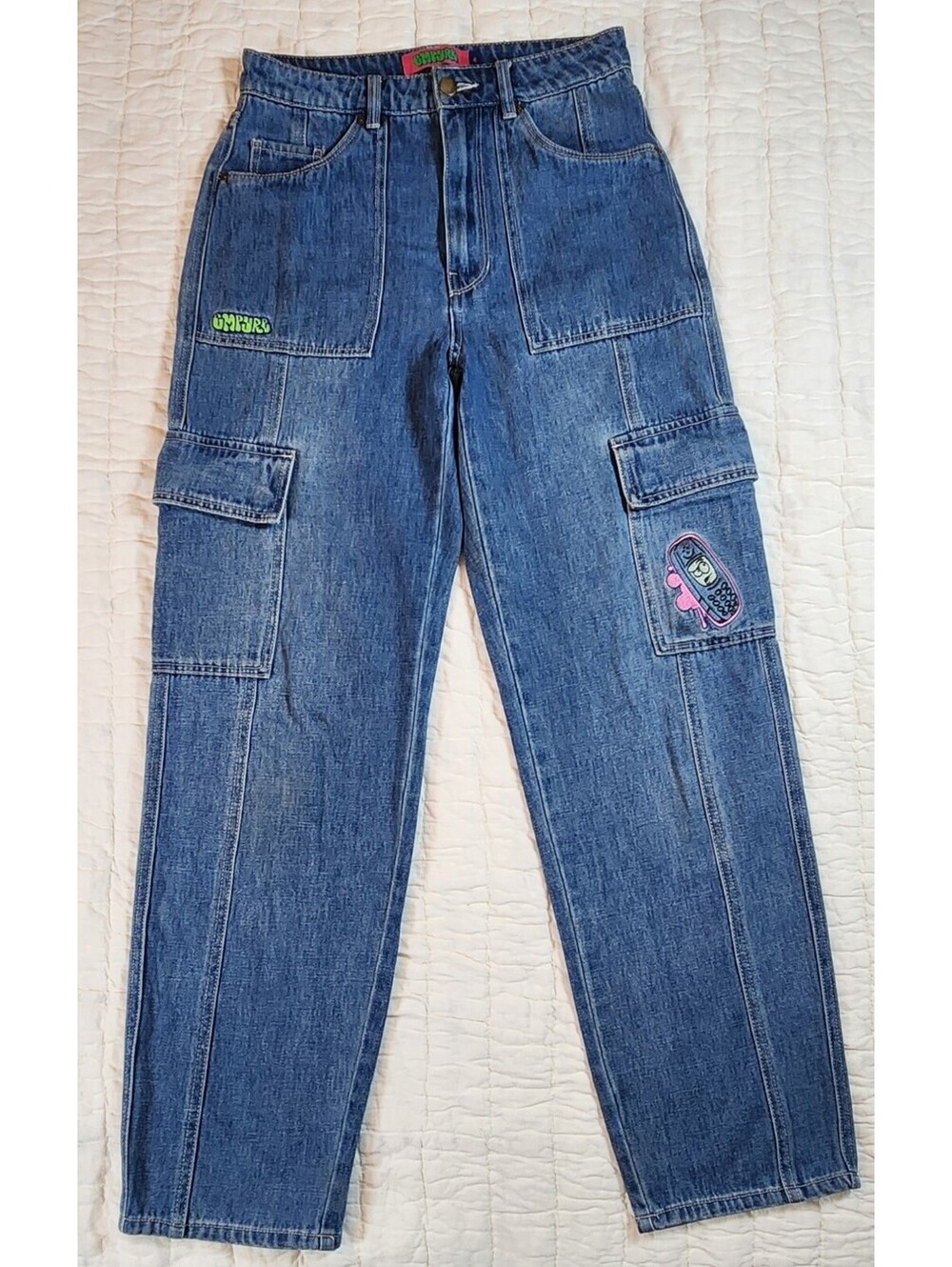 Empyre Tori Cargo Skate Jeans Womens 4 Blue Porkchop Pocket Flip Phone NO DRAG
